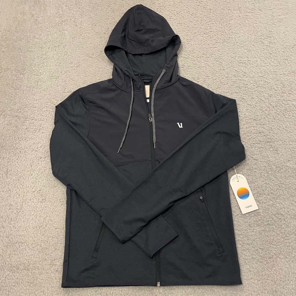 NWT Vuori Sunday Element Track Jacket Mens Medium Navy Blue Hooded Full Zip V215